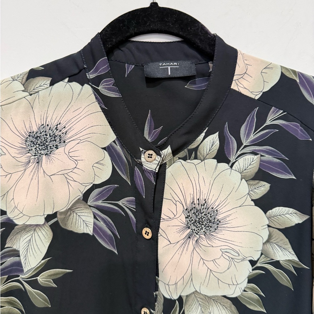 T Tahari Black Floral Blouse - Picture 4 of 5